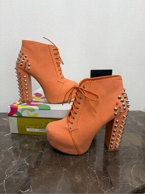Refresh Dolly-01, Women’s Size 8 1/2, Orange Platform Spike Booties